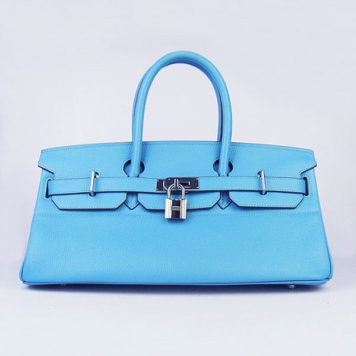 Sac Hermes Birkin 6109 Togo Cuir Bleu Clair 42cm Argent
