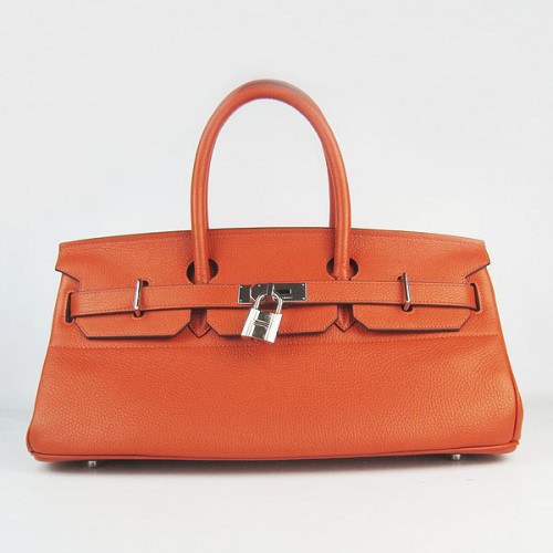 Hermes Birkin 6109 Sac en cuir Togo Orange 42cm Argent