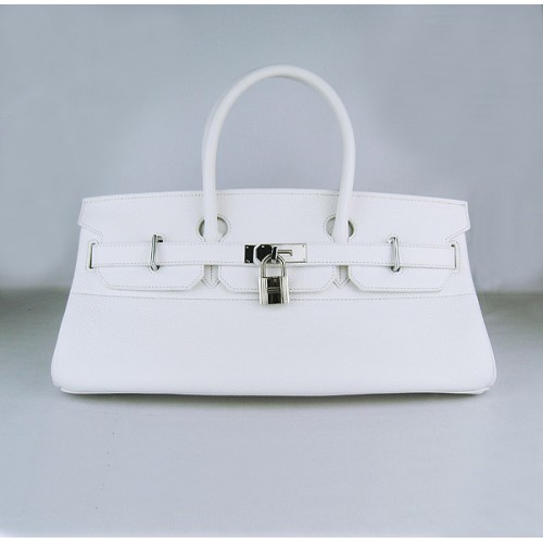 Hermes Birkin 6109 Togo sac en cuir blanc 42cm argent