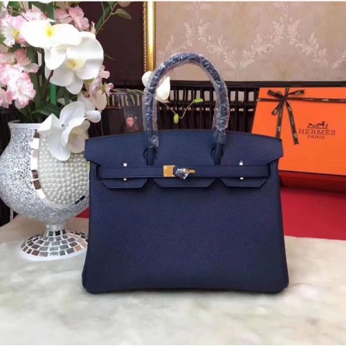 Sac Hermes Birkin 25CM Togo en cuir d'origine H25E Navy