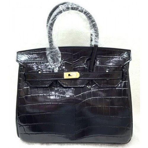 Hermes Birkin 25CM Sac fourre-tout en cuir Croco H25TCO Noir