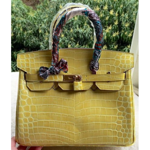 Hermes Birkin 25CM Sac fourre-tout Croco Cuir H25TCO Jaune