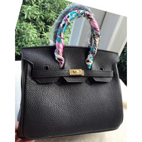 Hermes Birkin 25CM Sac fourre-tout en cuir de litchi H25T Noir