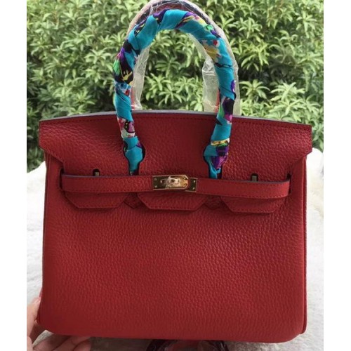 Sac fourre-tout Hermes Birkin 25CM en cuir de litchi H25T rouge