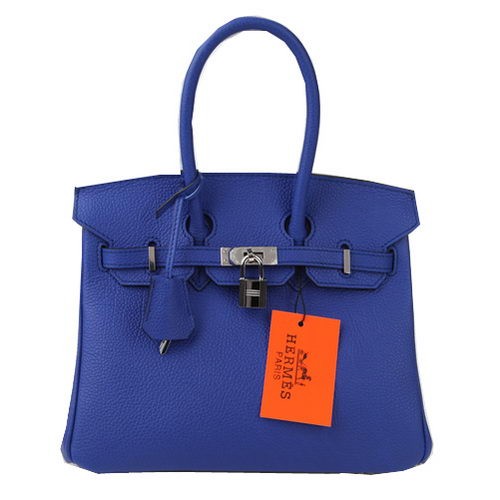 Sacs fourre-tout Hermes Birkin 25CM bleu cuir d'origine argent