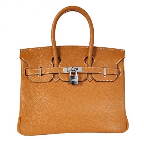 Hermes Birkin 25CM Tote Bags Togo Cuir Camel Argent