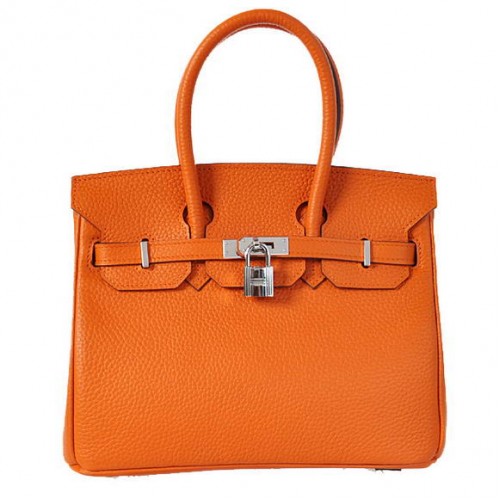 Hermes Birkin 25CM Tote Bags Cuir Togo Orange Argent