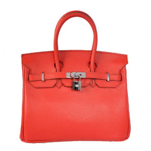 Hermes Birkin 25CM Tote Bags Togo Cuir Rouge Argent