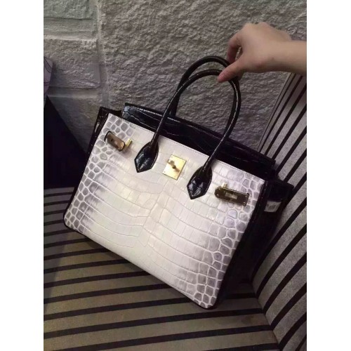Hermes Birkin 30CM Sac à bandoulière en cuir croco blanc et noir H30 Gold