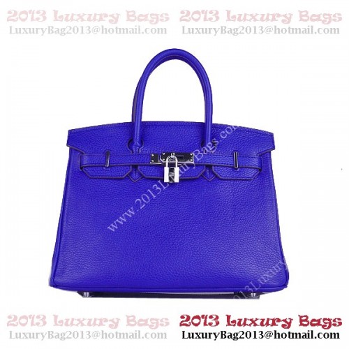 Hermes Birkin 30CM Tote Bag Bleu Clémence Cuir H6088 Argent