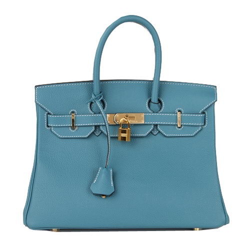 Hermes Birkin 30CM Tote Bag Bleu Cuir Original H30 Or