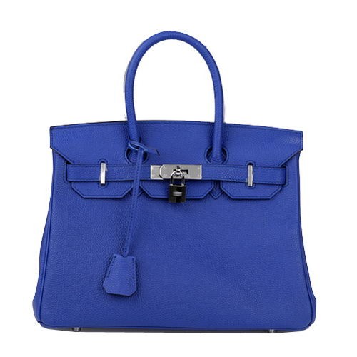 Hermes Birkin 30CM Tote Bag Bleu Cuir Original H30 Argent