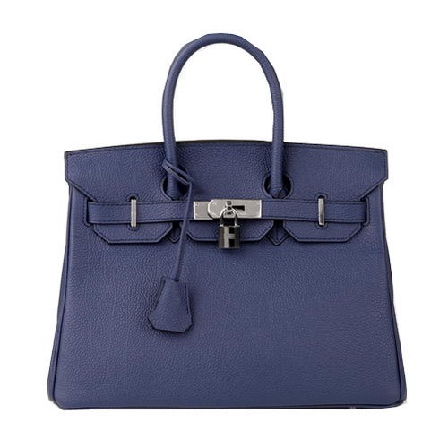 Hermes Birkin 30CM Tote Bag RoyalBlue Original Cuir H30 Argent