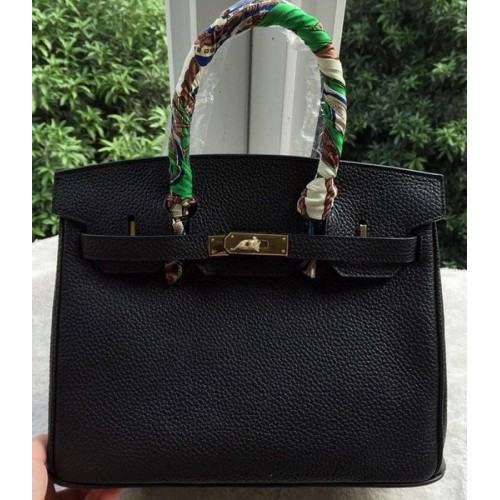 Hermes Birkin 30CM Sacs fourre-tout en cuir de veau noir BK30 Or
