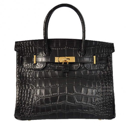 Sacs fourre-tout Hermes Birkin 30CM en cuir de crocodile noir or