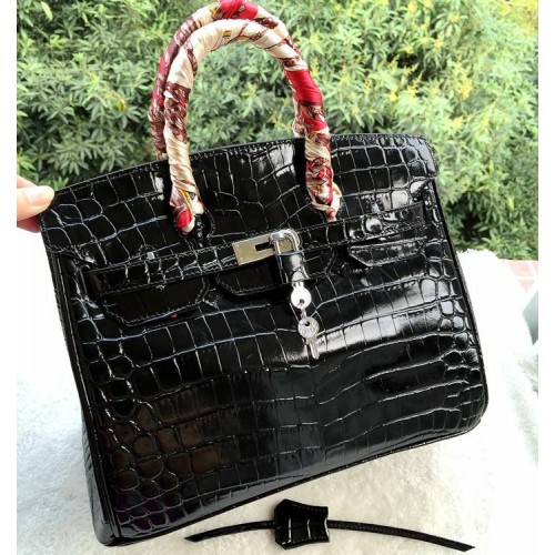 Sacs fourre-tout Hermes Birkin 30CM cuir croco noir irisé or