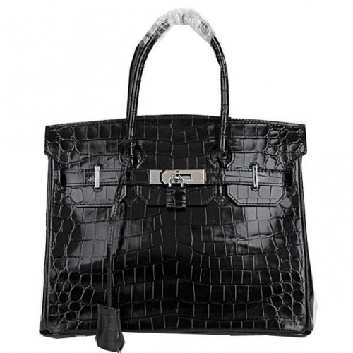 Sacs fourre-tout Hermes Birkin 30CM cuir croco noir irisé argent