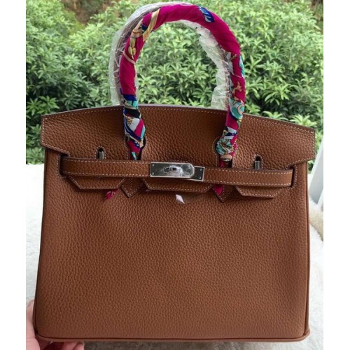 Hermes Birkin 30CM Sacs fourre-tout en cuir de veau marron BK30 Argent