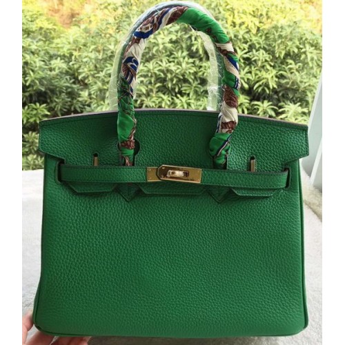 Hermes Birkin 30CM Sacs fourre-tout en cuir de veau vert BK30 Or