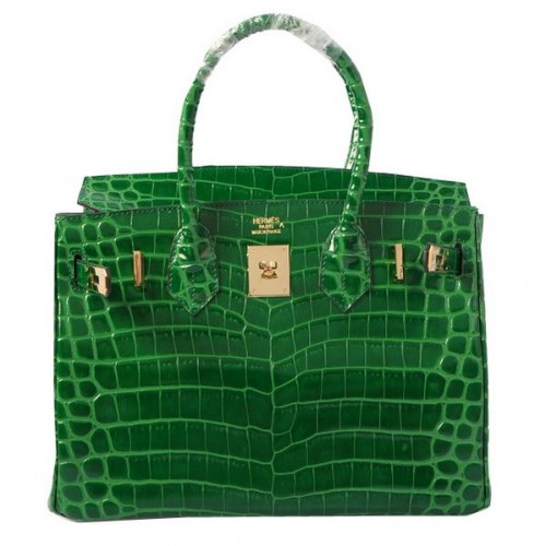 Sacs fourre-tout Hermes Birkin 30CM vert cuir croco irisé or