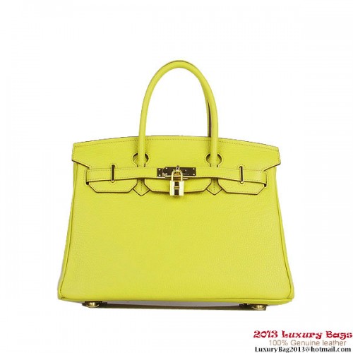 Hermes Birkin 30CM Tote Bags Citron Clémence Cuir Or