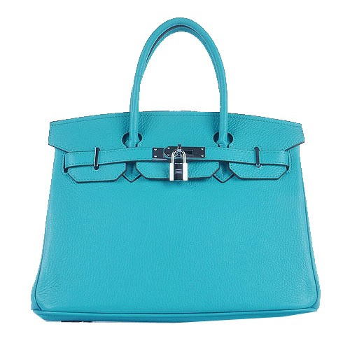 Sacs fourre-tout Hermes Birkin 30CM cuir grainé bleu clair argent