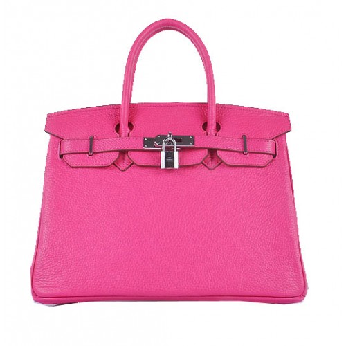 Sacs fourre-tout Hermes Birkin 30CM cuir grainé rose clair argent