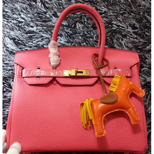 Sacs fourre-tout Hermes Birkin 30CM en cuir de litchi rose H30LI