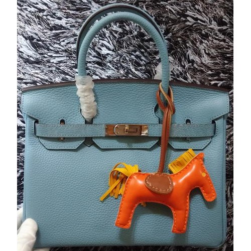 Hermes Birkin 30CM Sacs fourre-tout en cuir de litchi H30LI bleu ciel