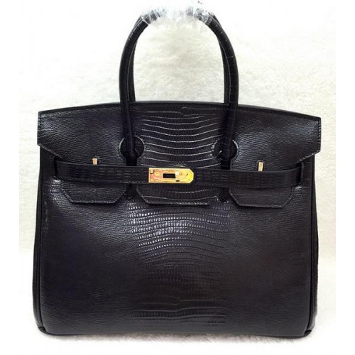 Hermes Birkin 30CM Sacs fourre-tout en cuir de lézard H30LI Noir