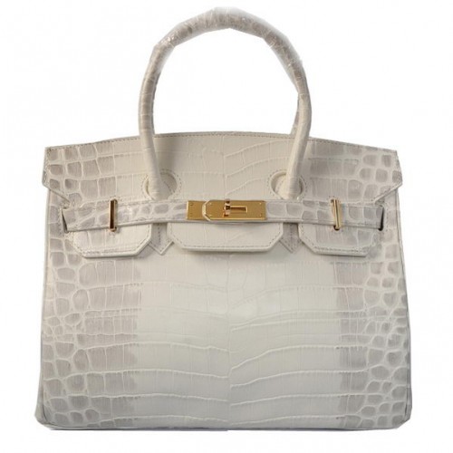 Hermes Birkin 30CM Sacs Fourre-tout OffWhite Croco Cuir Or
