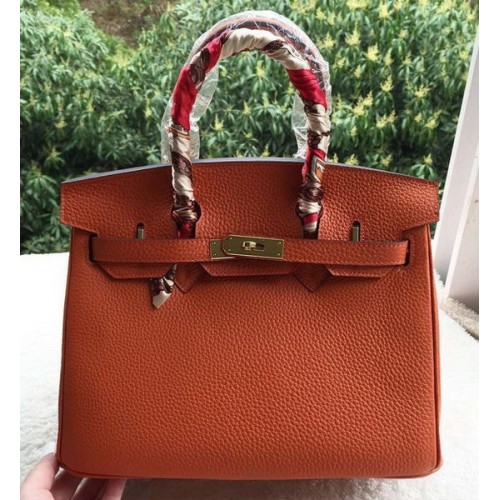 Hermes Birkin 30CM Sacs fourre-tout en cuir de veau orange BK30 Or