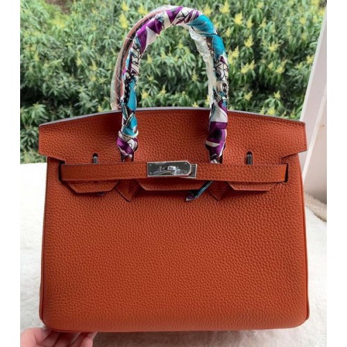 Hermes Birkin 30CM Sacs fourre-tout en cuir de veau orange BK30 Argent