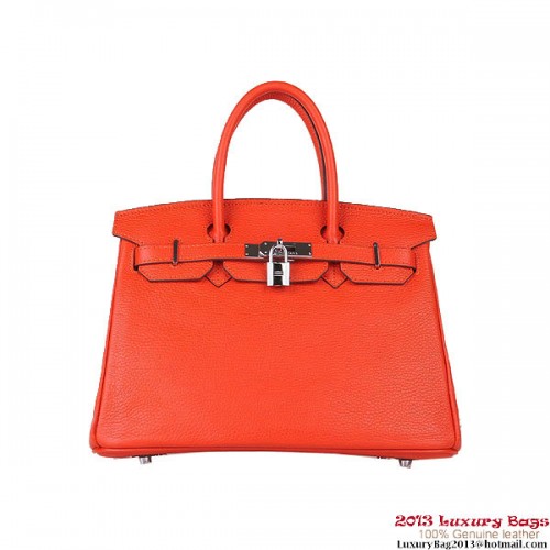 Sacs fourre-tout Hermes Birkin 30CM Orange cuir clémence argent