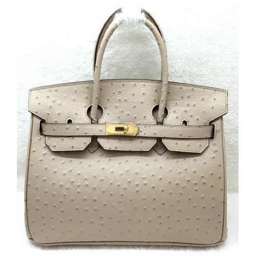 Hermes Birkin 30CM Sacs fourre-tout en cuir d'autruche H30LI abricot