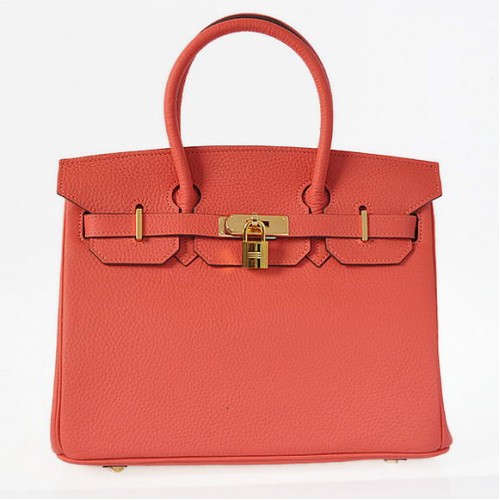 Hermes Birkin 30CM Tote Bags Pompadour Grain Cuir Or