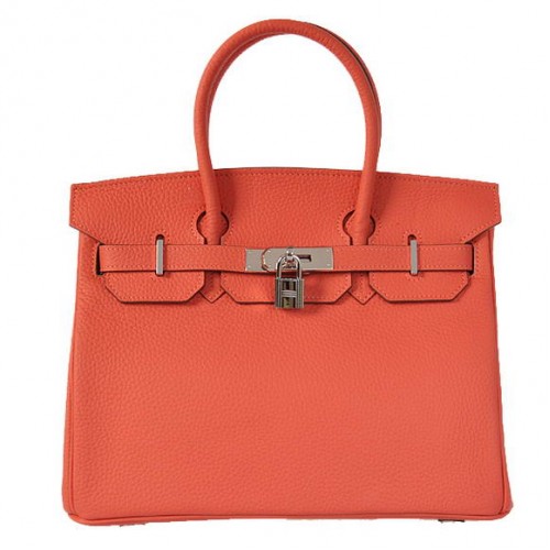 Hermes Birkin 30CM Tote Bags Pompadour Grain Cuir Argent