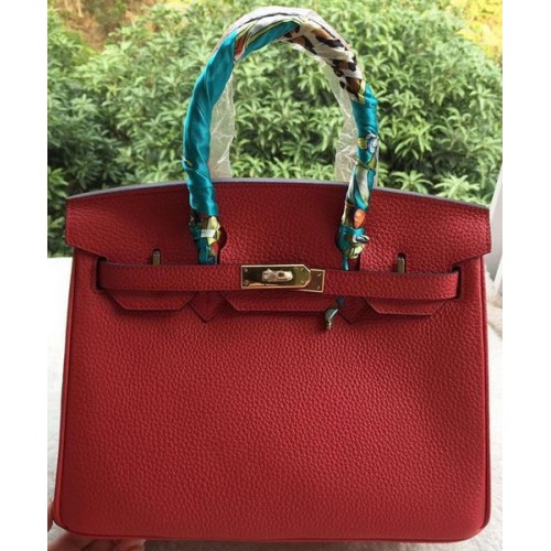 Hermes Birkin 30CM Sacs fourre-tout en cuir de veau rouge BK30 Or
