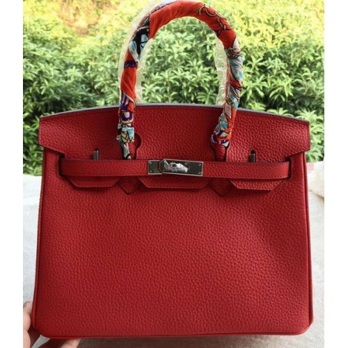 Hermes Birkin 30CM Sacs fourre-tout en cuir de veau rouge BK30 Argent