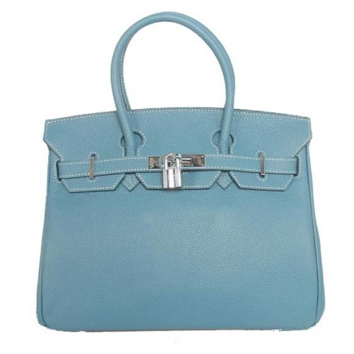 Hermes Birkin 30CM Tote Bags Cuir lisse Togo Bleu