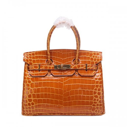Hermes Birkin 30CM Tote Bags Blé Iridescent Croco Leather Gold