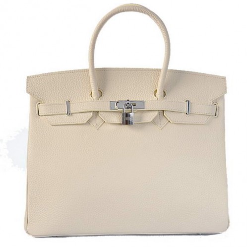 Hermes Birkin 35CM Tote Bags Cuir Togo Beige Argent