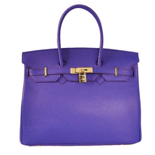 Hermes Birkin 35CM Tote Bags Togo Cuir Bleu Doré