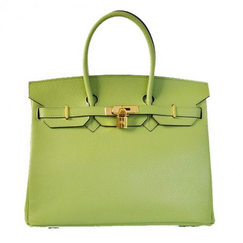 Sacs fourre-tout Hermes Birkin 35CM en cuir Togo vert clair doré