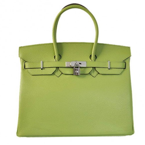 Sacs fourre-tout Hermes Birkin 35CM en cuir togo vert clair argent
