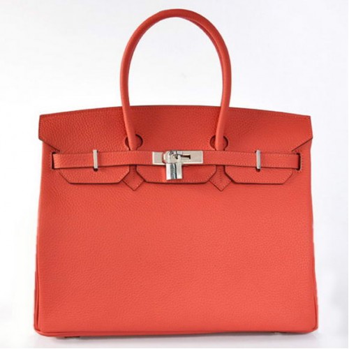 Hermes Birkin 35CM Sacs fourre-tout en cuir togo rouge clair argent