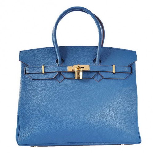 Hermes Birkin 35CM Tote Bags Cuir Togo Mid Blue Golden