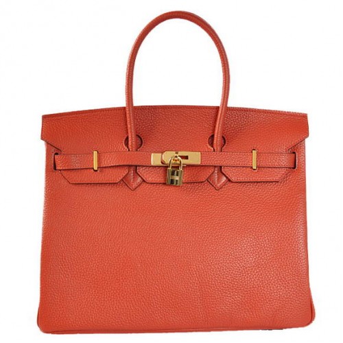 Hermes Birkin 35CM Tote Bags Togo Cuir Mid Rouge Doré