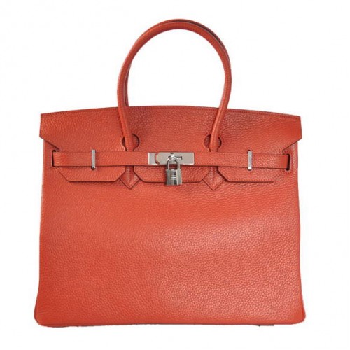 Hermes Birkin 35CM Sacs fourre-tout en cuir togo mi rouge argent