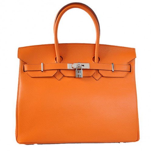 Hermes Birkin 35CM Tote Bags Cuir Togo Orange Argent